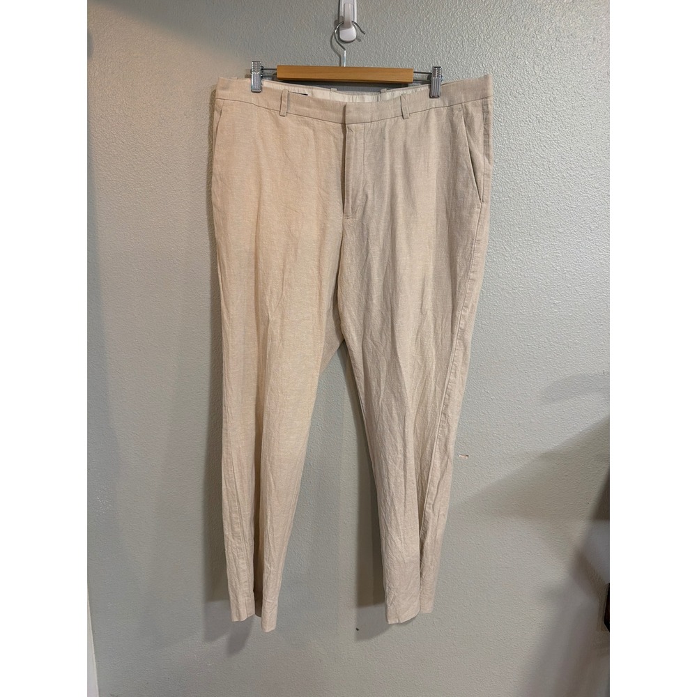 Perry Ellis Linen Cotton Blend Trousers Mens 38x30 Beige Pants Summer Beach